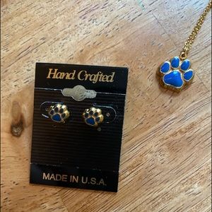 Blue and gold dog print jewelry